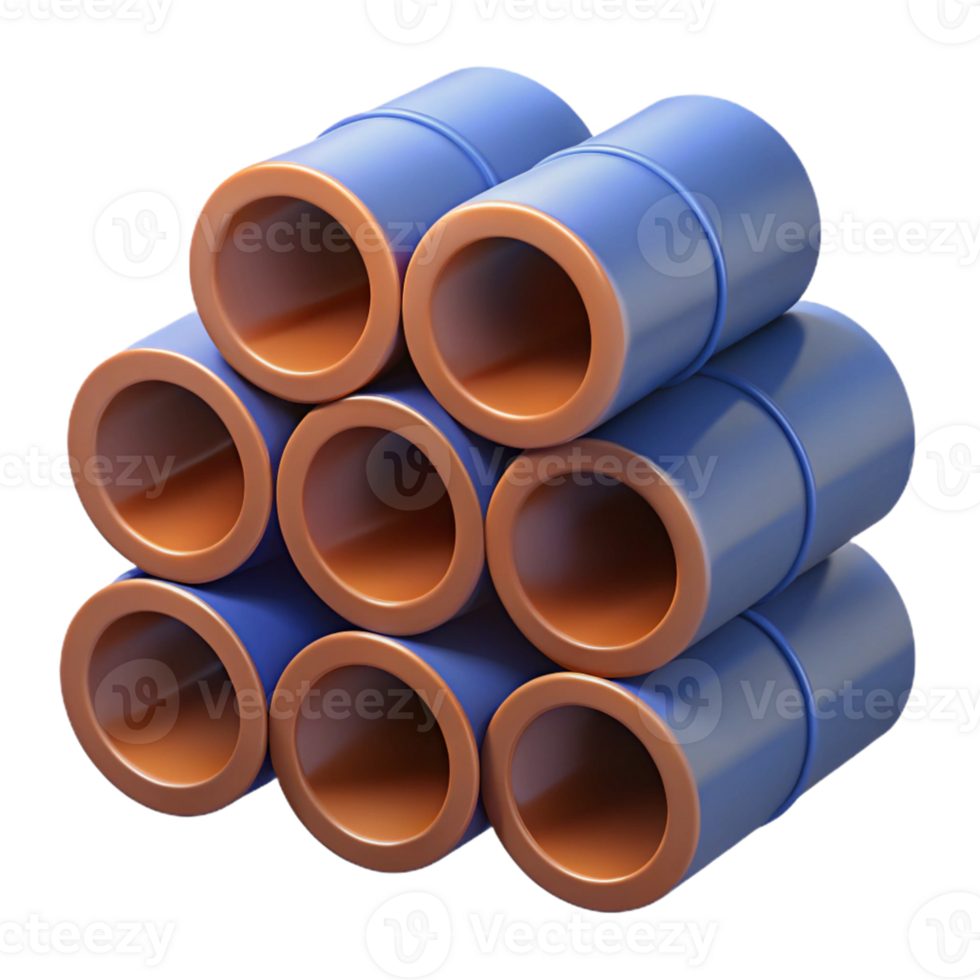 3D Render Stacked Pipes Illustration png