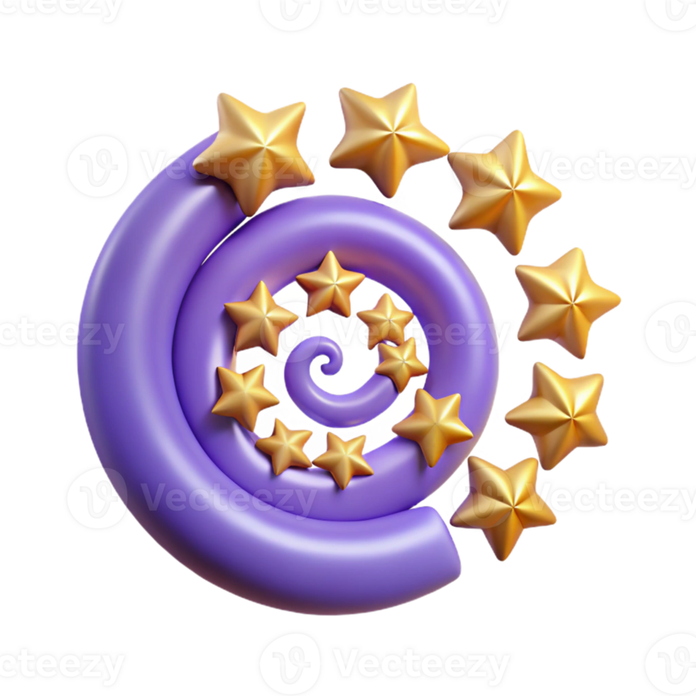 Purple Spiral with Golden Stars 3D Render png