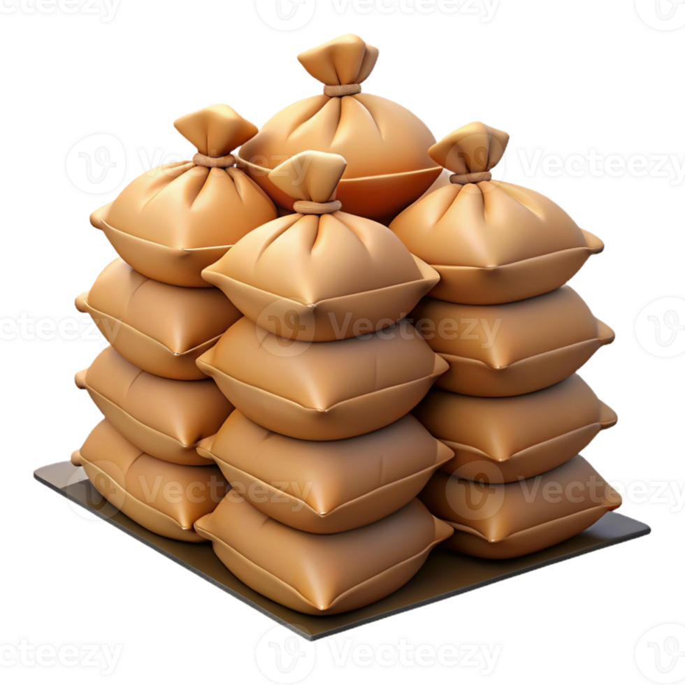 3D Render Stacked Burlap Sacks png