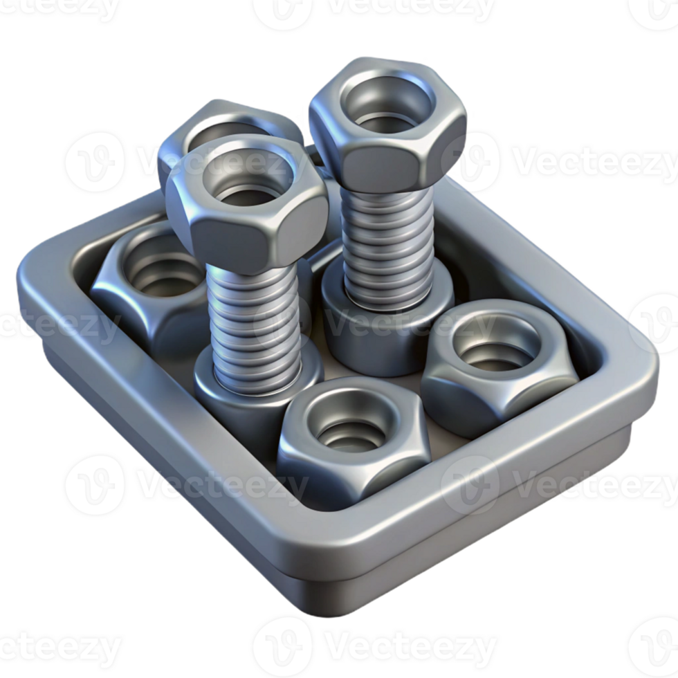 3D Render of Bolts and Nuts in Tray png