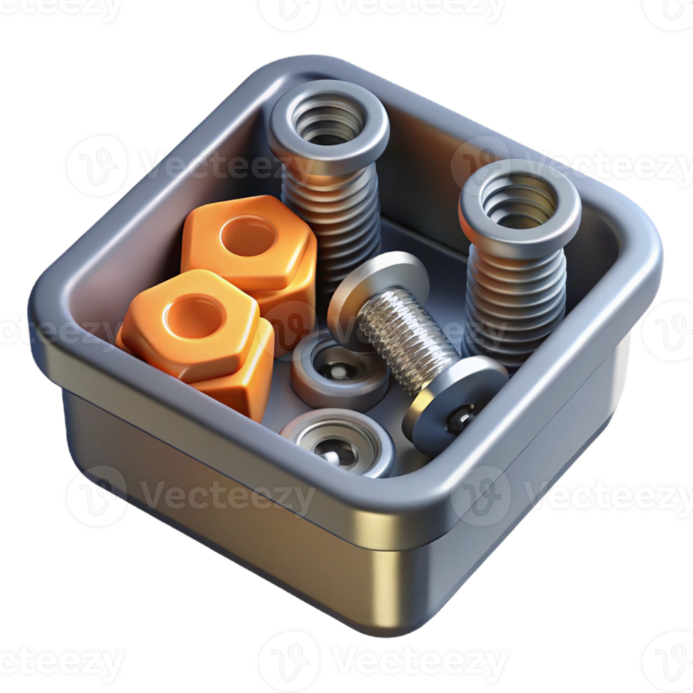 3D Render of Metal Fasteners in a Tray png