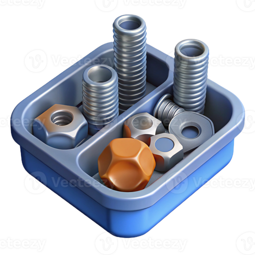 3D Render of Metal Fasteners in Tray png