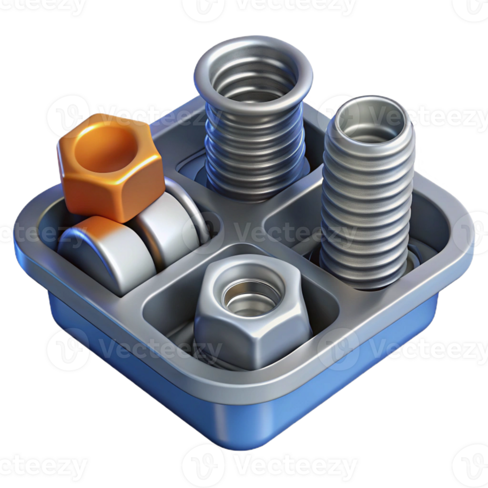 3D Illustration Metal Fasteners in a Tray png