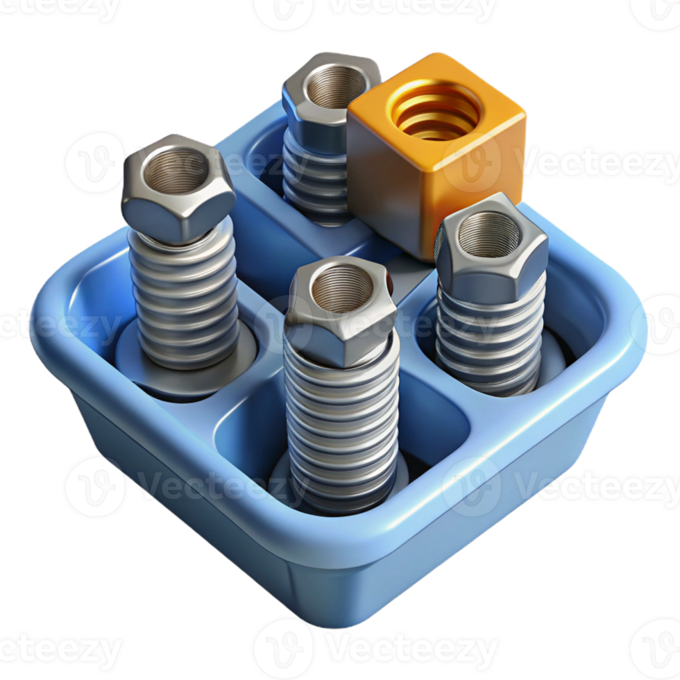 3D Illustration of Bolts and Nuts in a Tray png