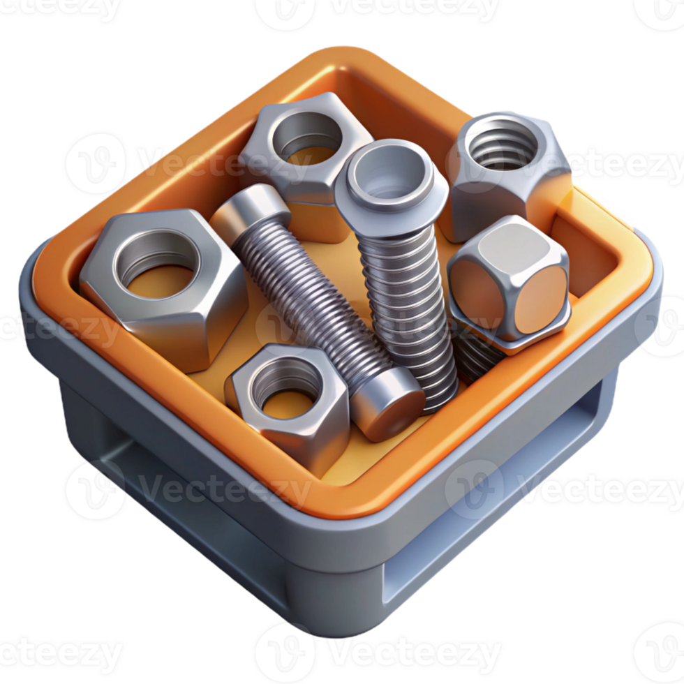 3D Render of Nuts and Bolts in a Tray png