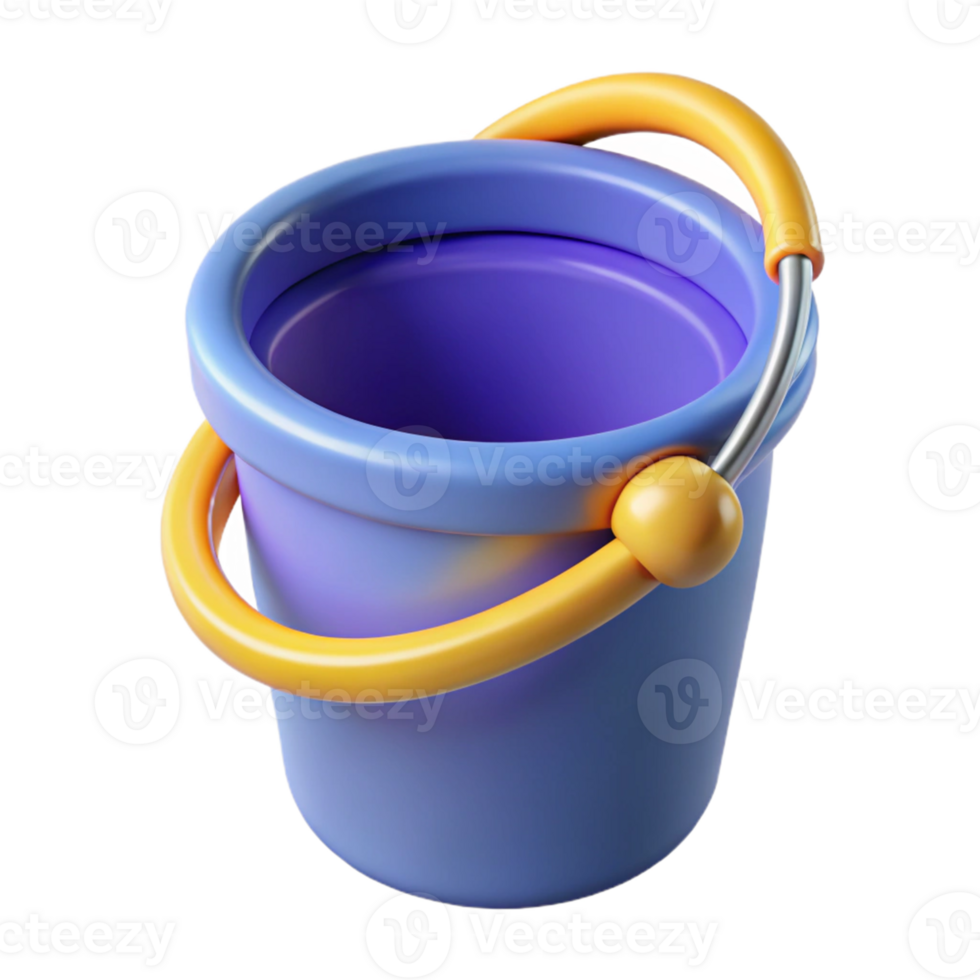 3D Render Purple Bucket Yellow Handle png