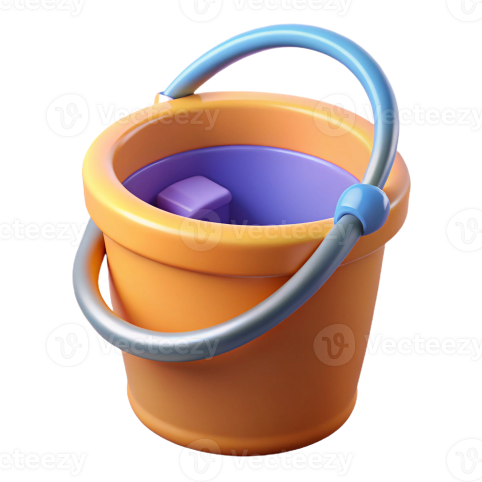 3D Render Orange Bucket Illustration png