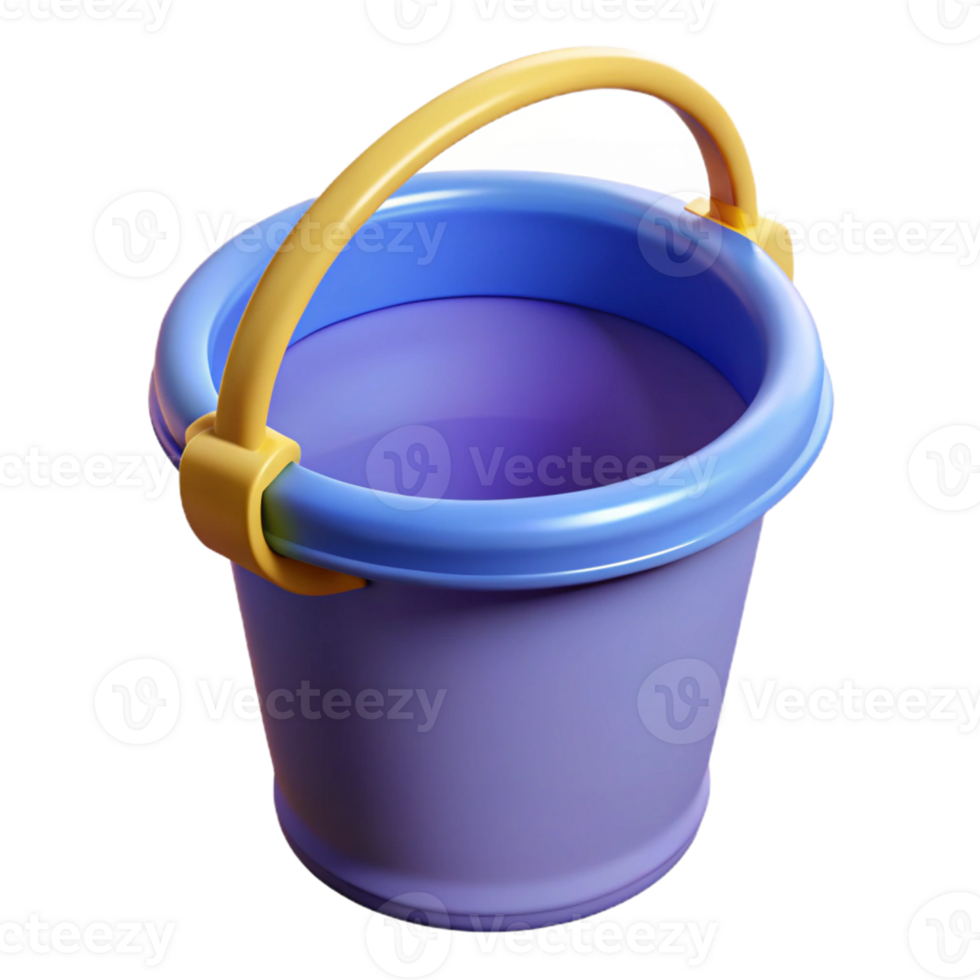 Purple and Yellow Plastic Bucket 3D Render png