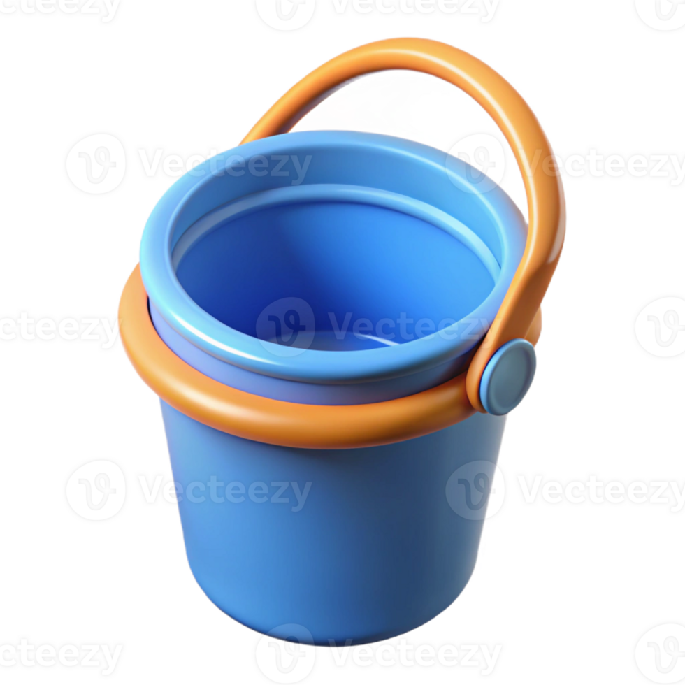 3D Render Blue Bucket with Orange Handle png