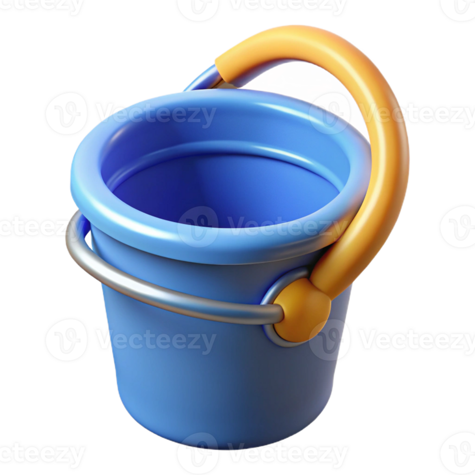 3D Render of a Blue Bucket with Orange Handle png