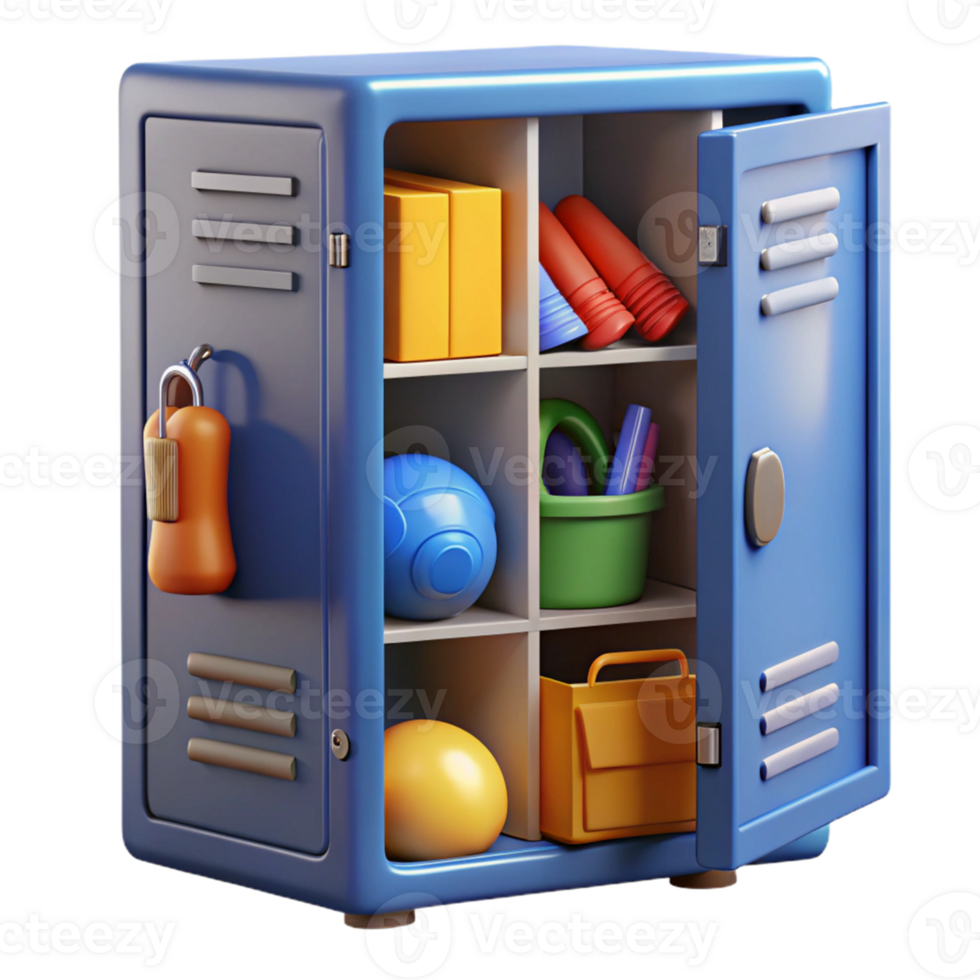 3D Render Locker with Colorful Items png