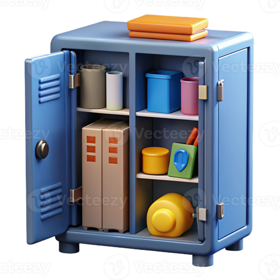 3D Render of a Blue Locker with Colorful Items png