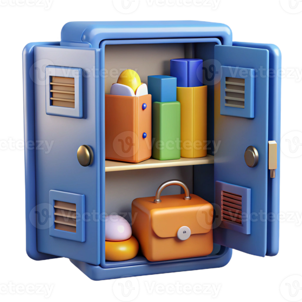 3D Render Locker Colorful Objects Illustration png