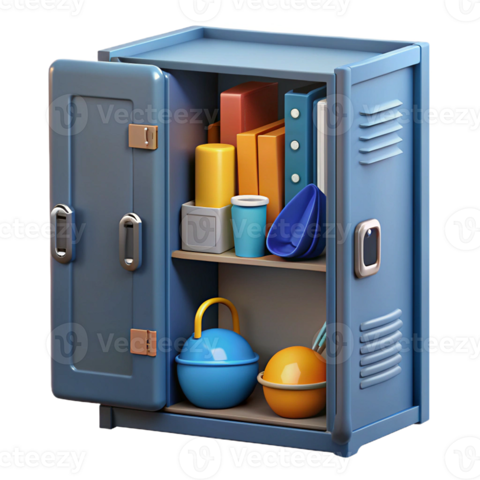 3D Render of Open Locker with Supplies png