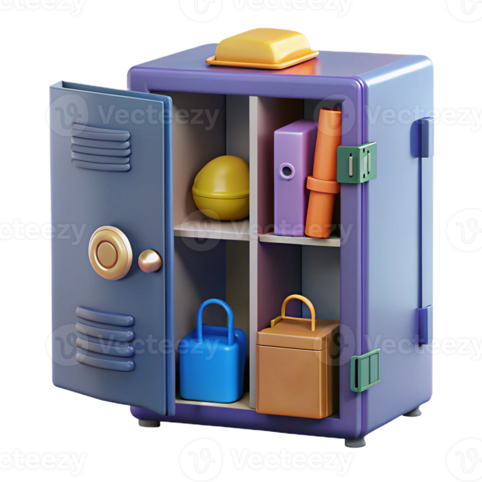 3D Render of Colorful Locker with Items png
