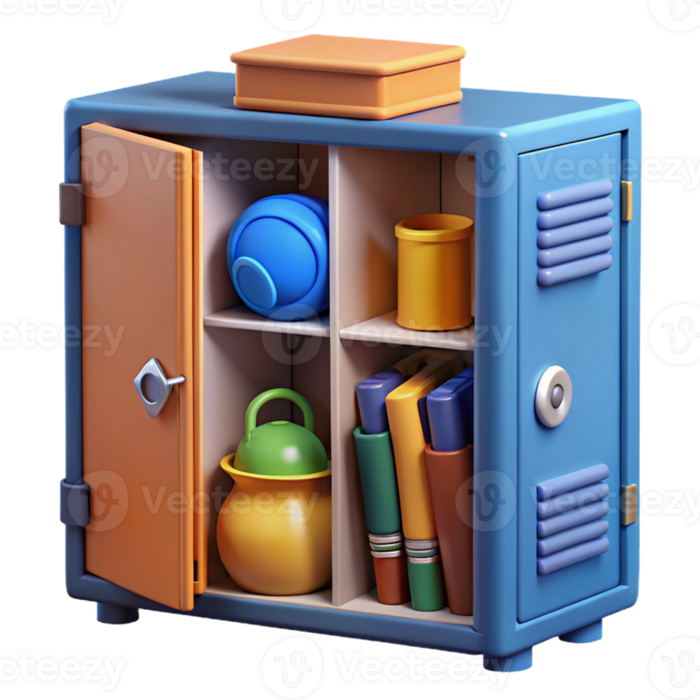 3D Render of a Colorful Locker with Items png