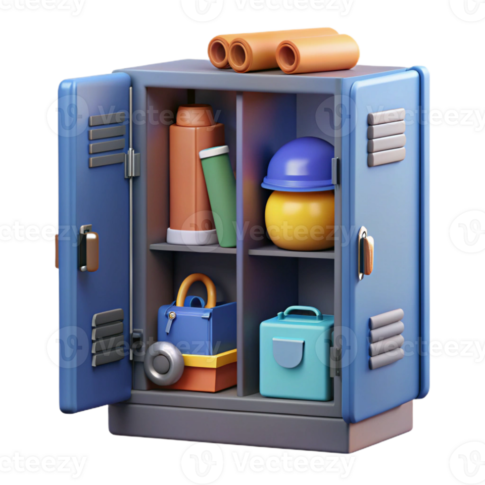 3D Render of an Open Locker with Supplies png