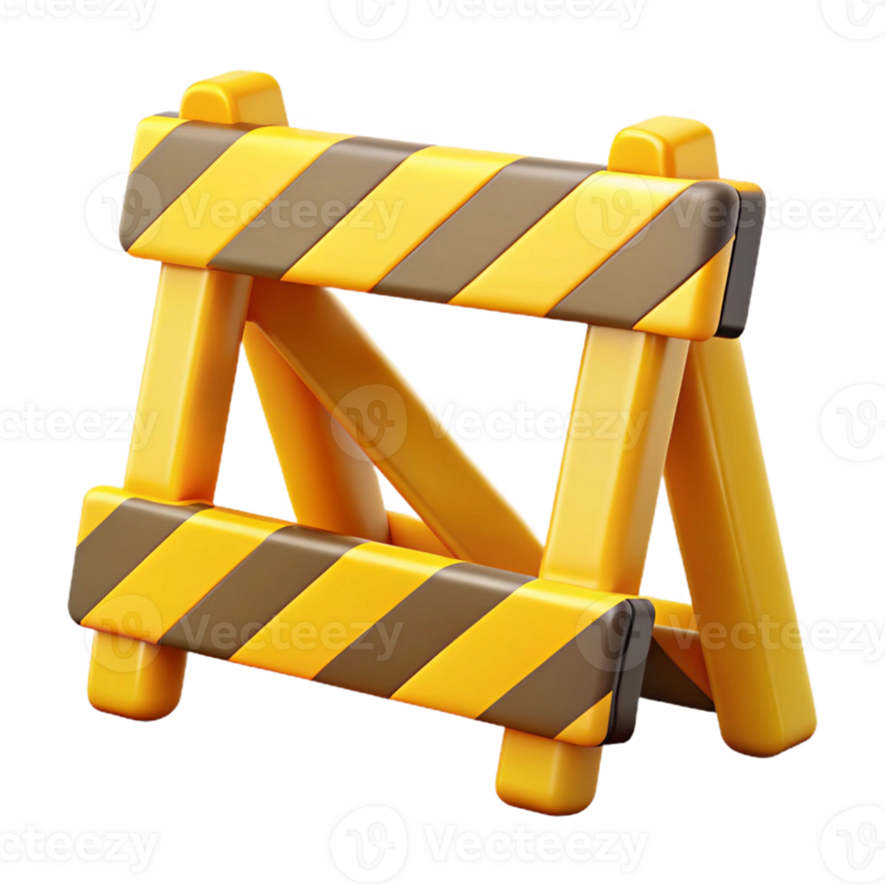 3D Render Yellow and Brown Striped Barricade png