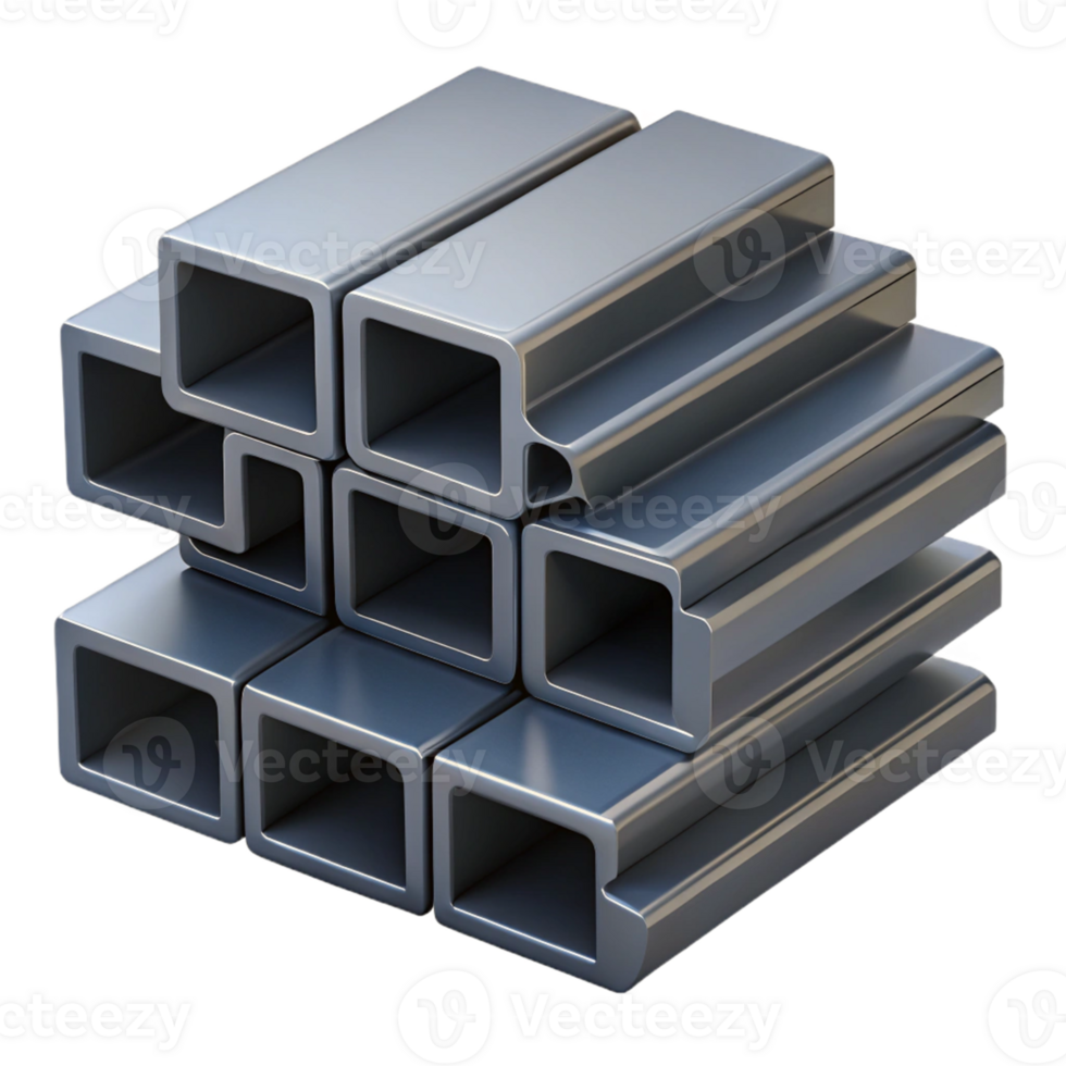 3D Render Square Metal Tubes Stack png