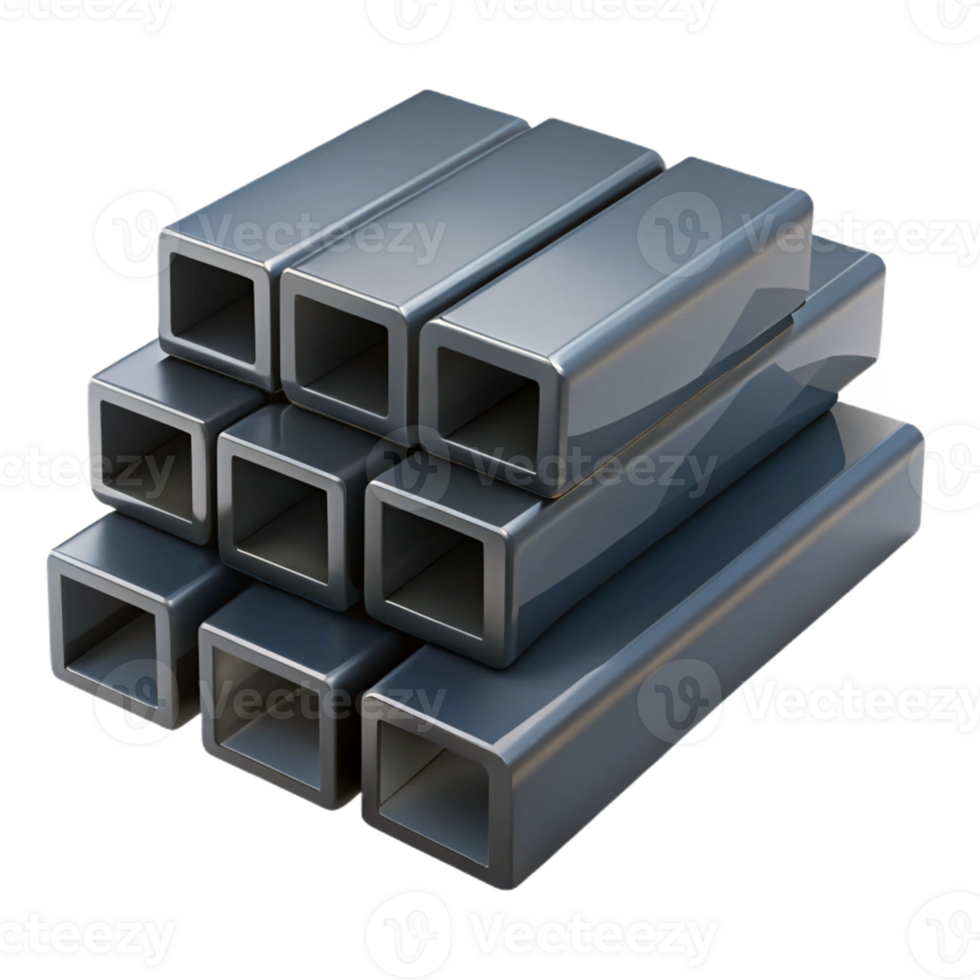 3D Render Stack of Square Metal Tubes png