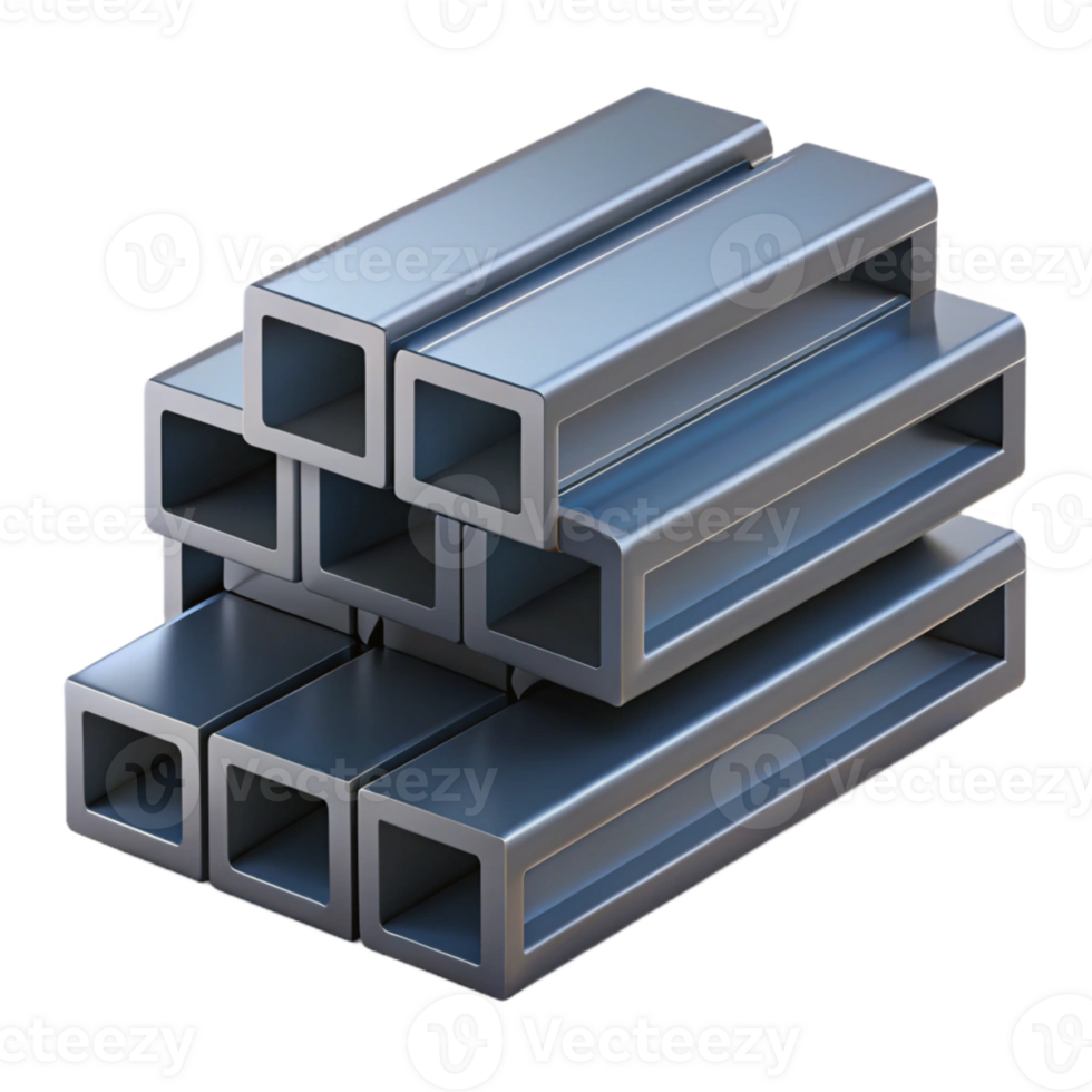 3D Render Square Metal Tubes Stack png