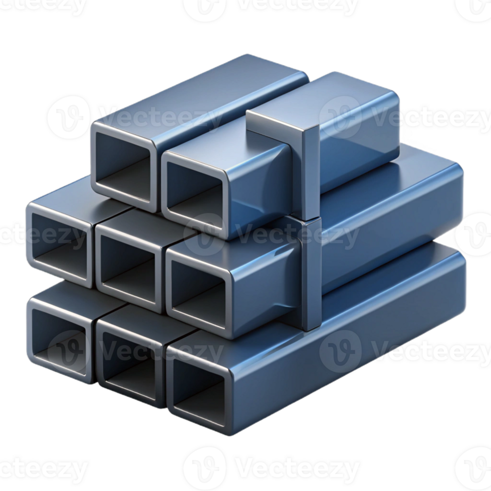 3D Render Steel Square Tubes Stack png