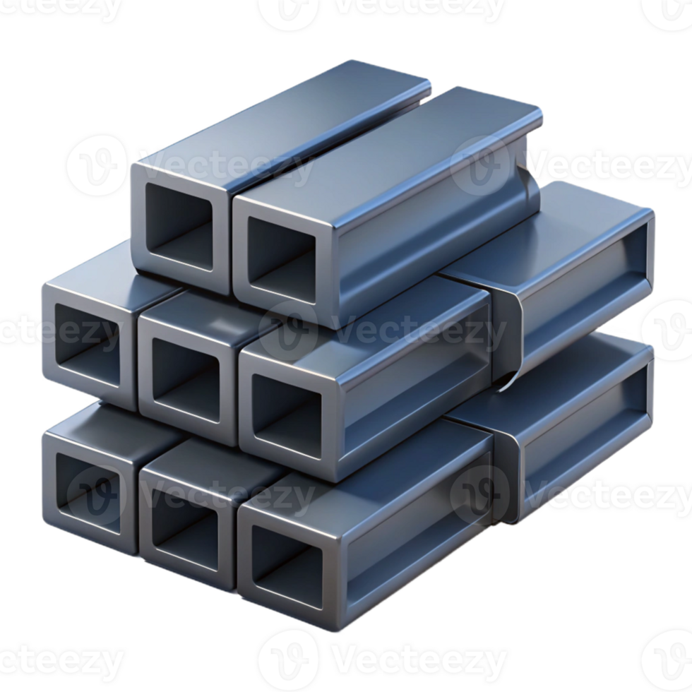 3D Render Stacked Steel Hollow Sections png