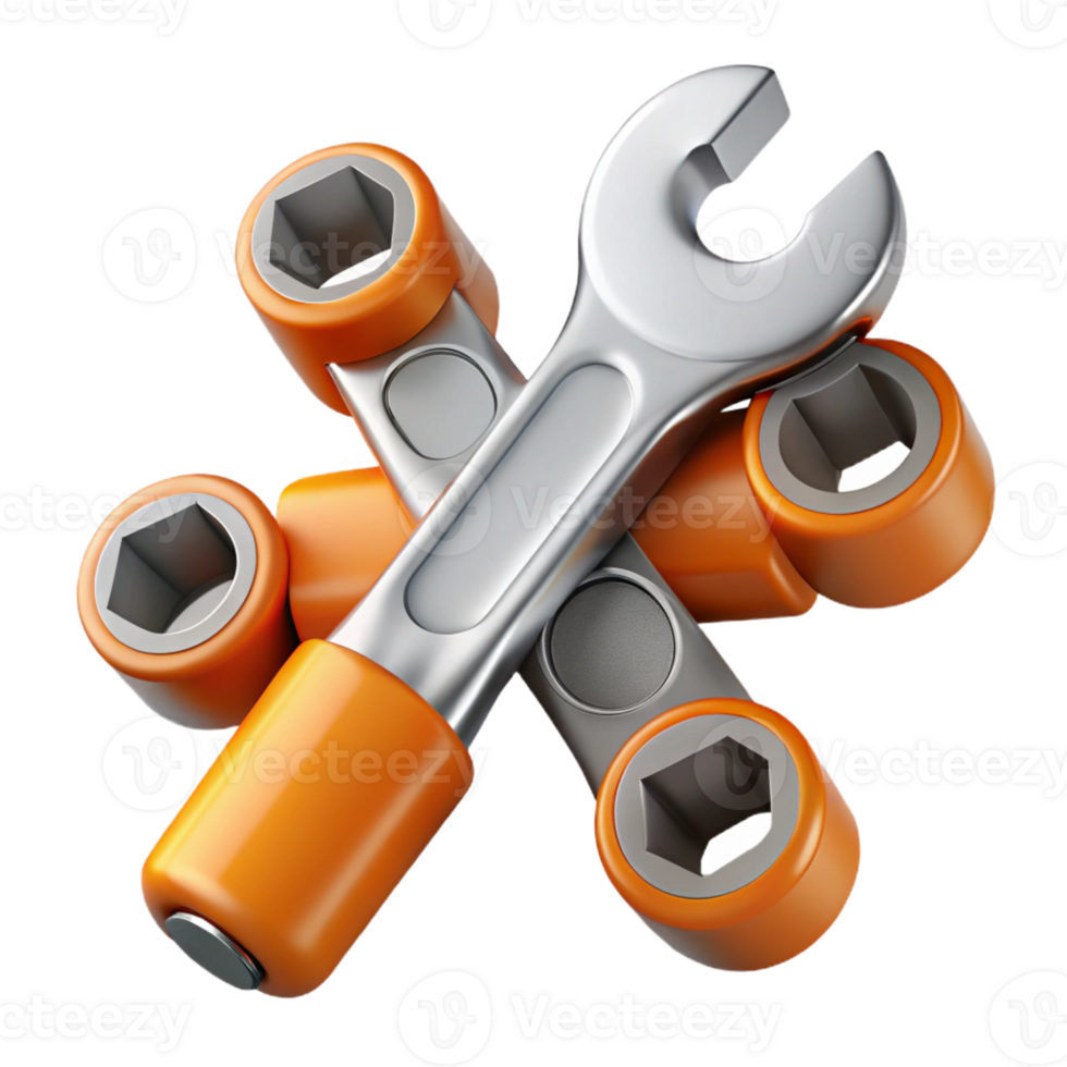 3D Render Orange and Silver Wrenches png