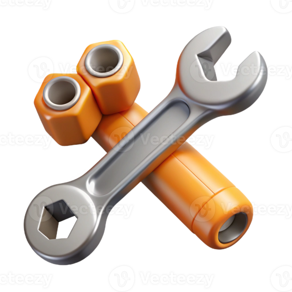 3D Render of Wrenches and Nuts png