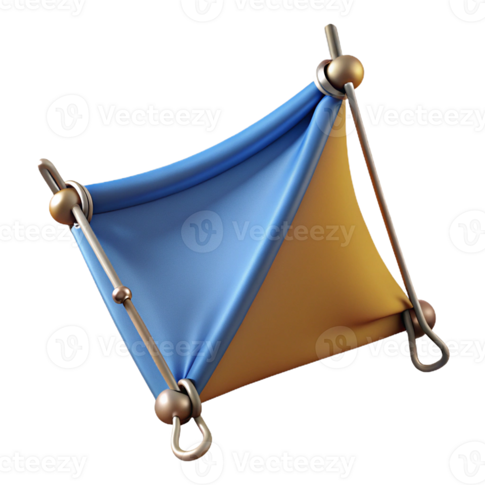 3D Render Blue and Gold Abstract Fabric Form png