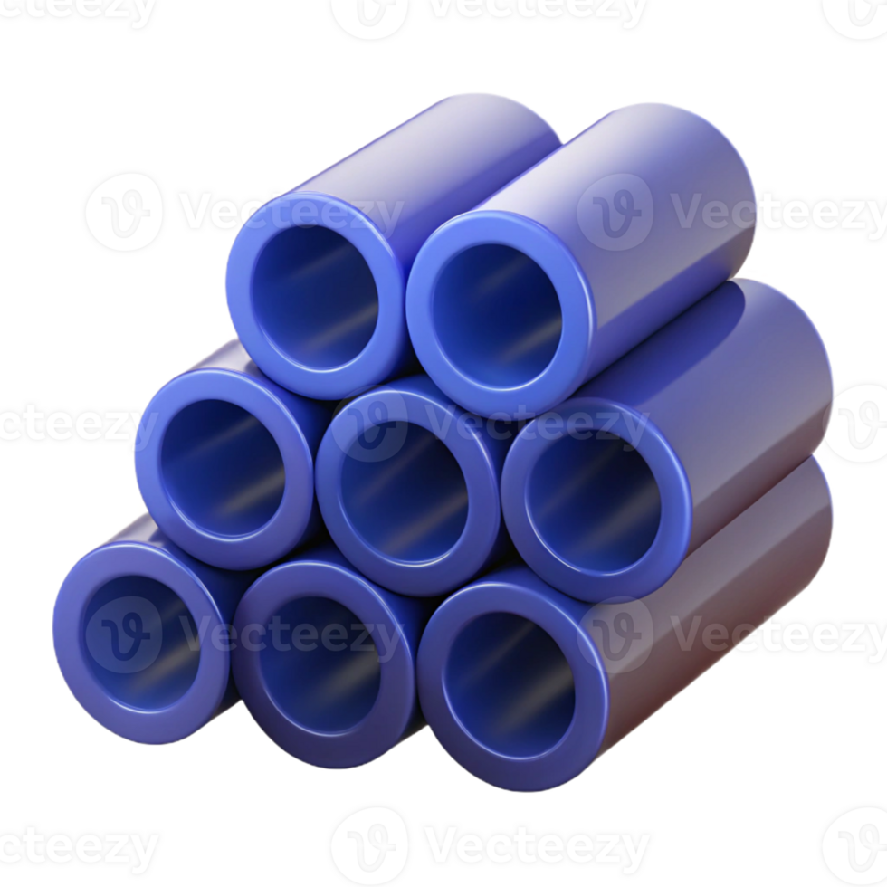 3D Render of Stacked Purple Cylinders png