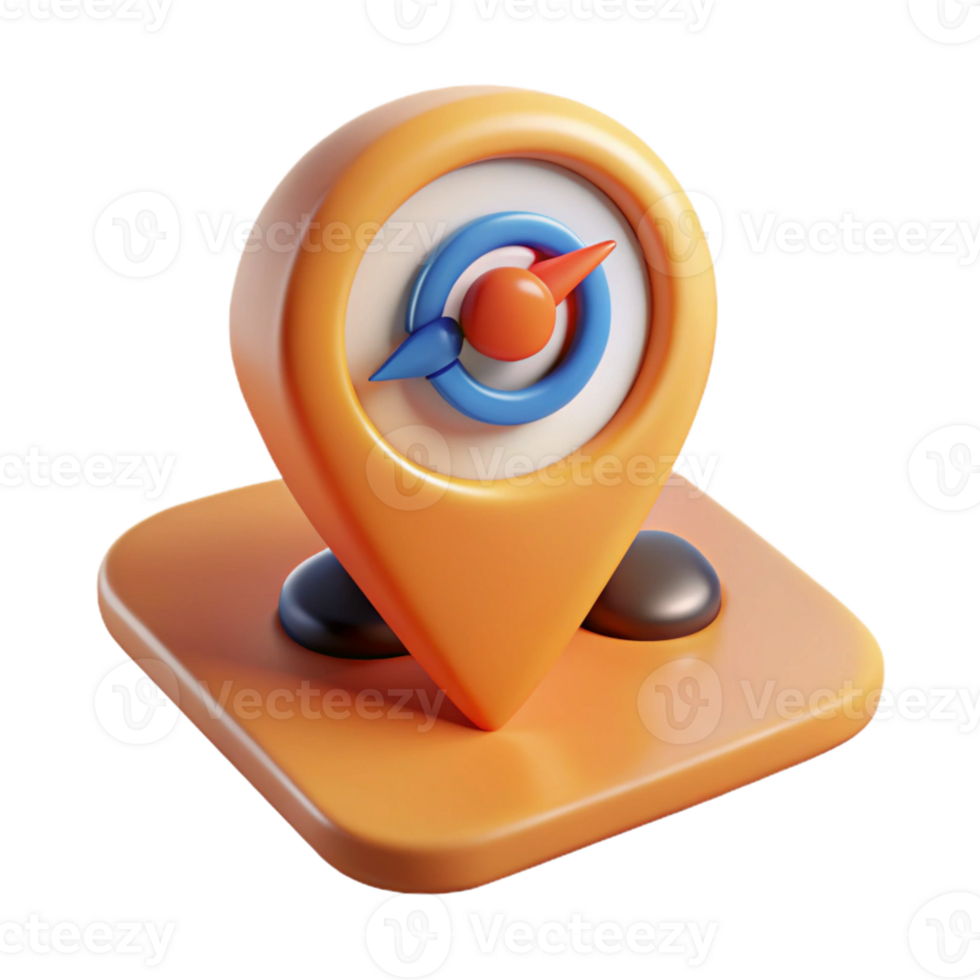 3D Render Orange Compass Location Icon png