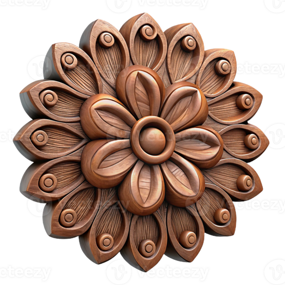 3D Render Wooden Flower Carving Illustration png