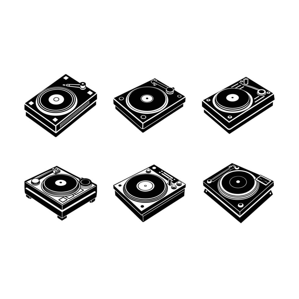 DJ Turntable and Linocut Silhouette Design vector
