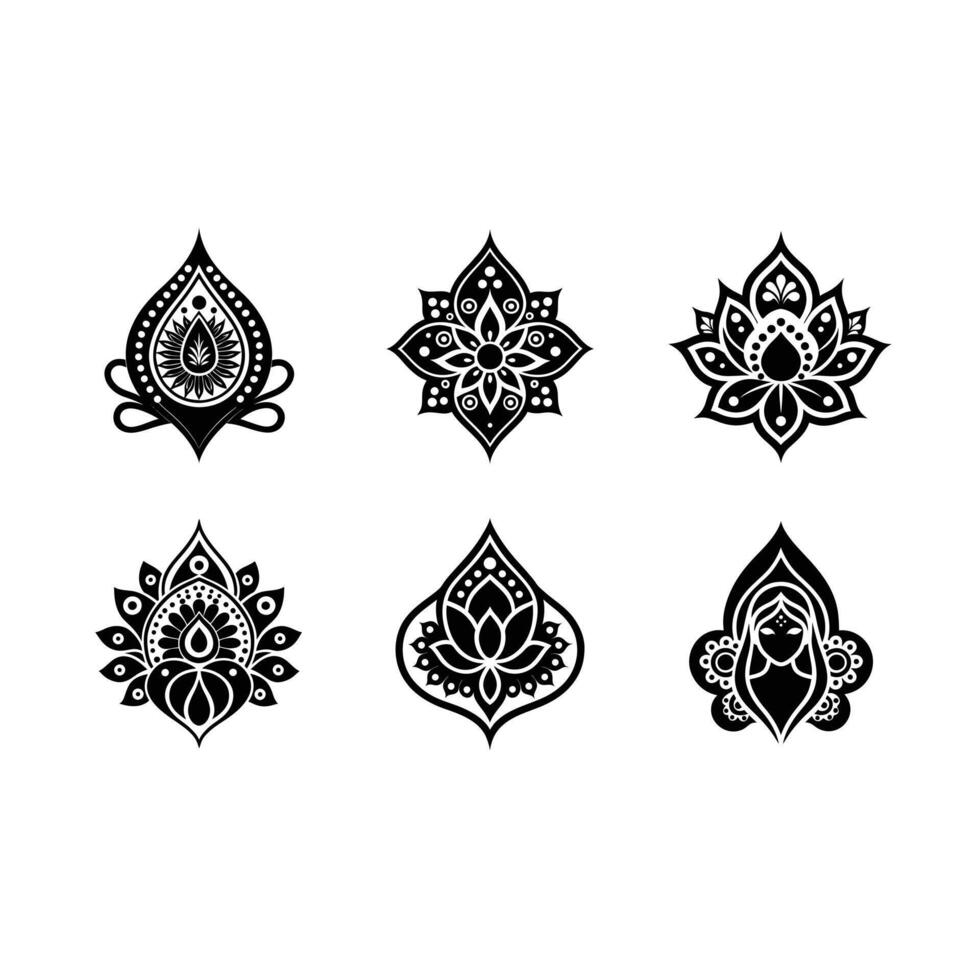 Henna Design and Linocut Silhouette Art vector