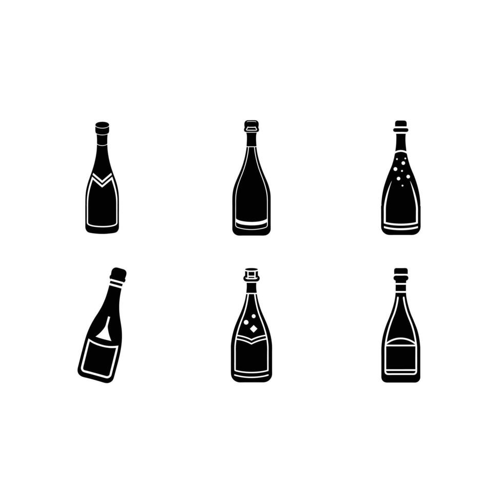 Champagne Bottle and Linocut Silhouette Design vector