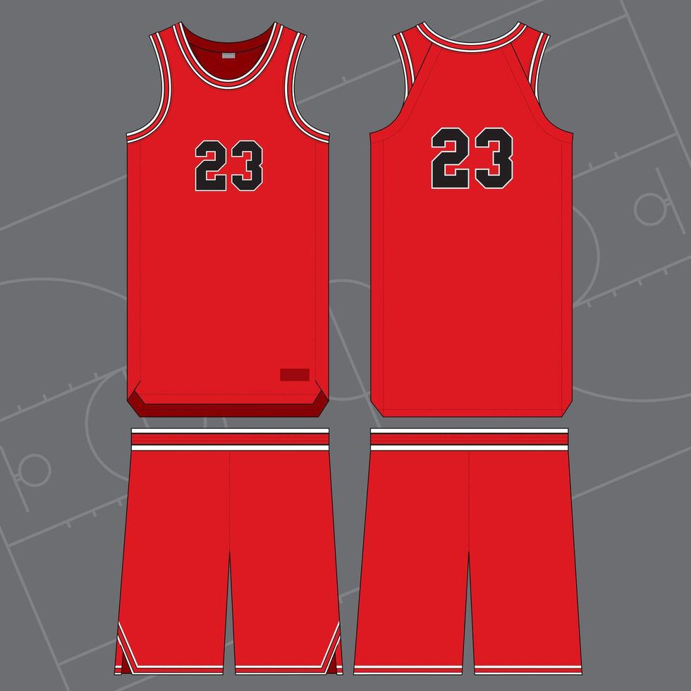 basketball jersey mockup template design with red white and black colors vector
