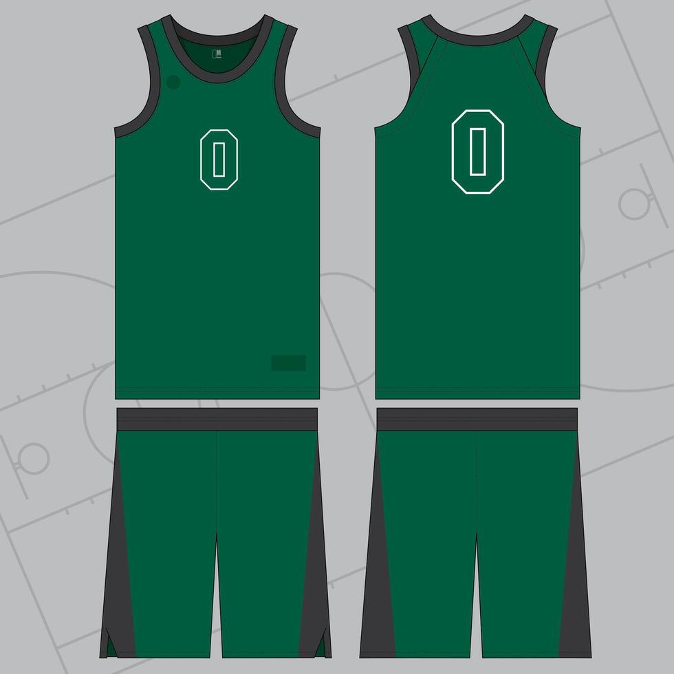 basketball jersey mockup design template with color black and green vector