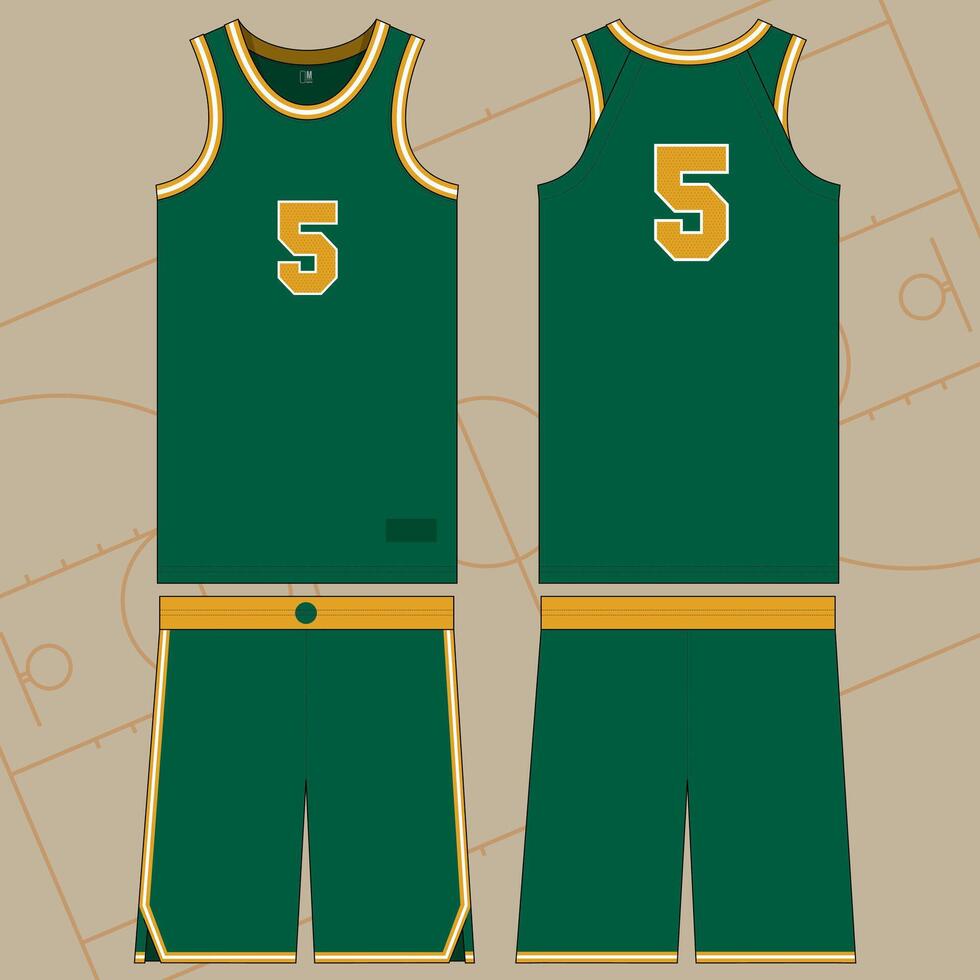 basketball jersey mockup template design with gold green and white colors vector