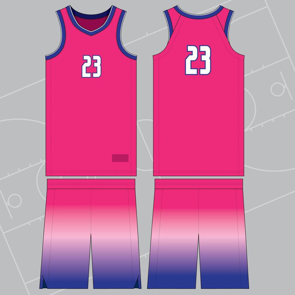 basketball jersey design with pink and blue color gradient vector