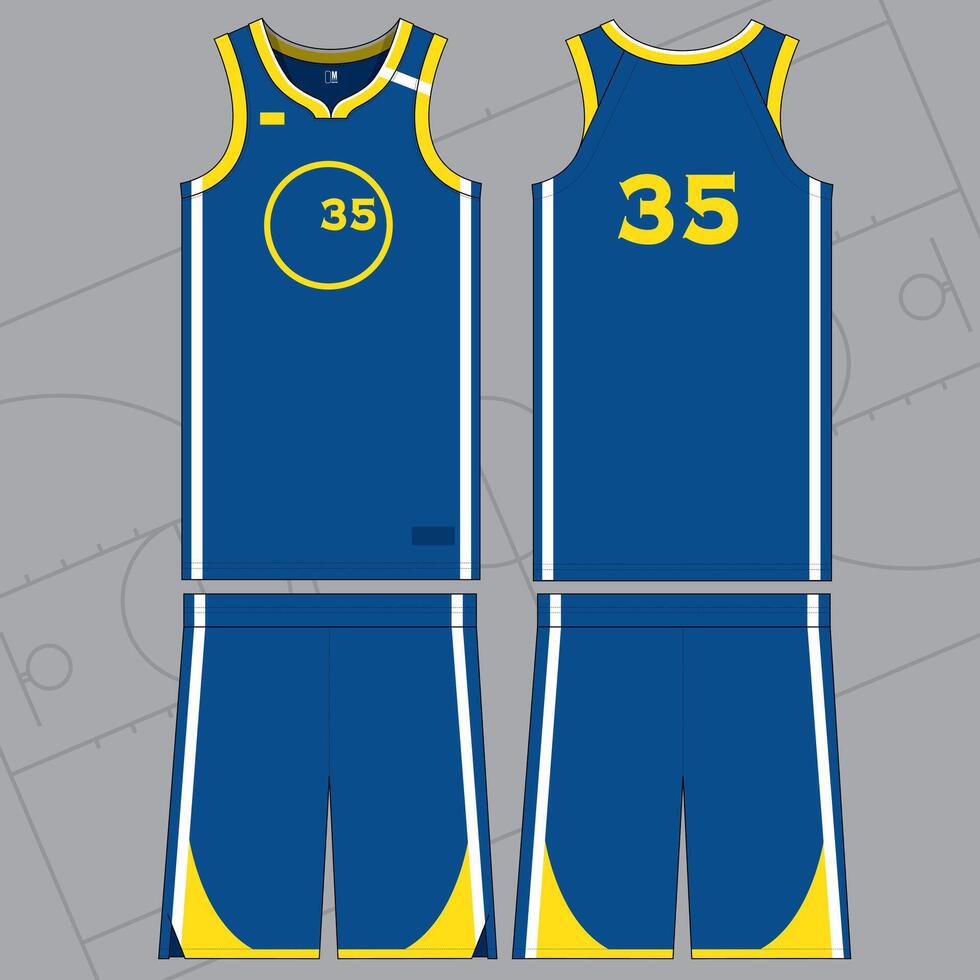 basketball jersey mockup blue with yellow design vector
