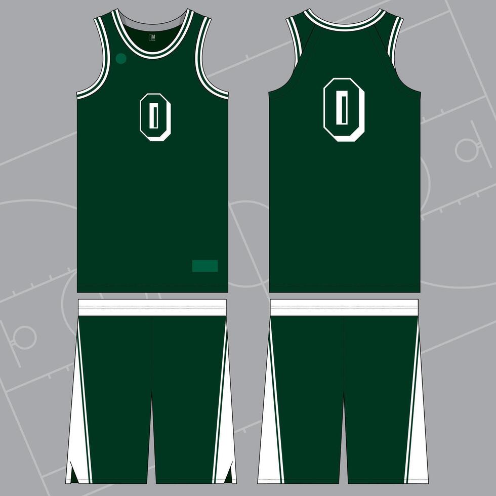 basketball jersey mockup template design in color green and white vector