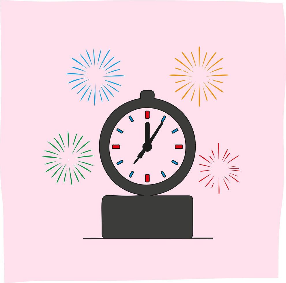 New Year decoration, clock with fireworks background, suitable for related content vector