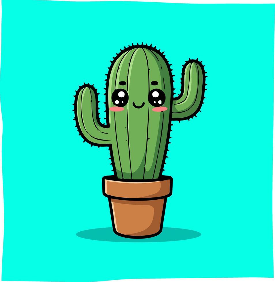 cute cactus doodle cartoon illustration, suitable for related content or mascot vector