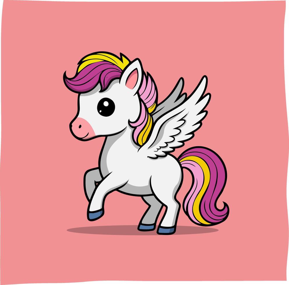 cartoon doodle winged pony or pegasus with beautiful pink color, suitable for related content or mascot vector