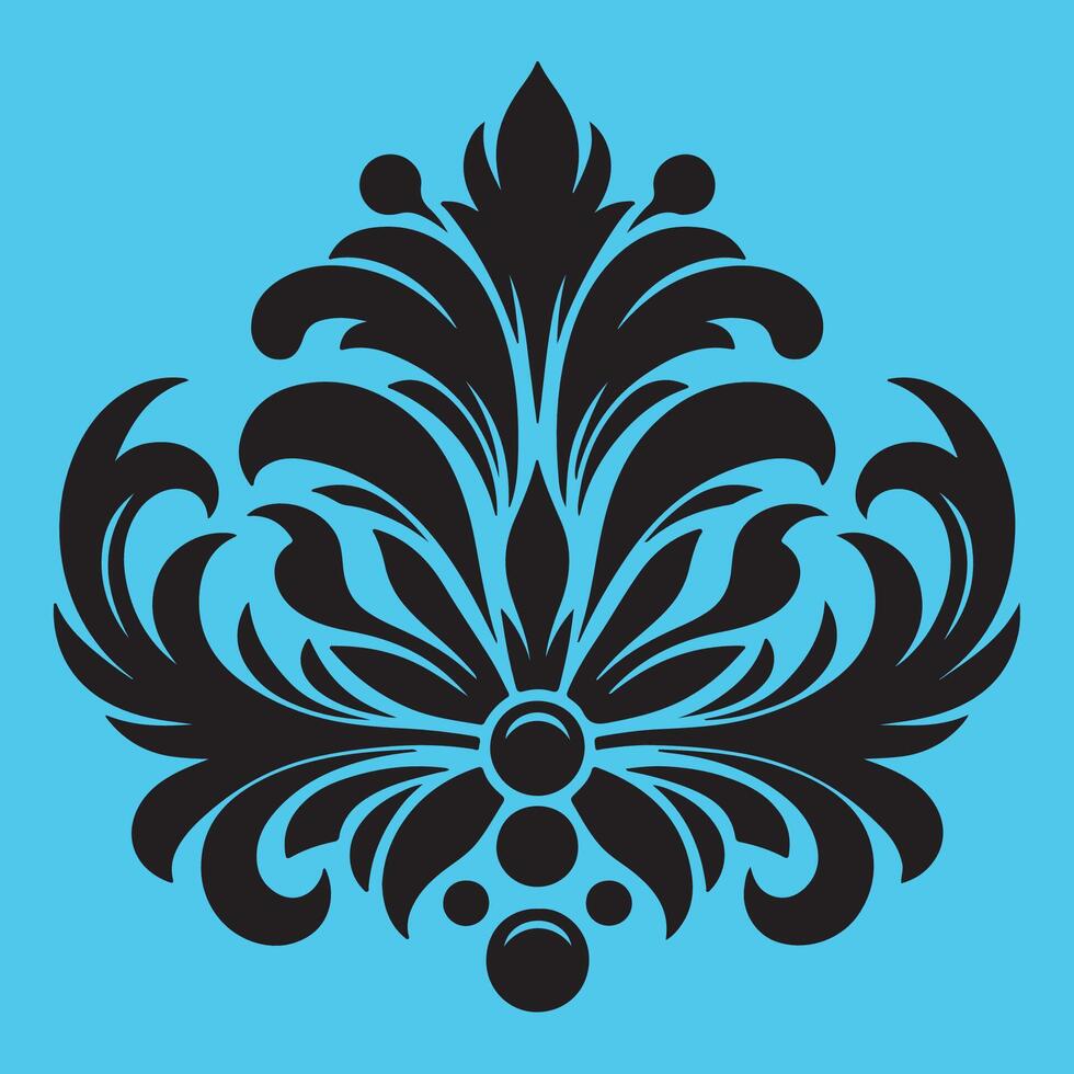 Elegant Black Floral Ornamental Design on Light Blue Background - Perfect for Classic Art, vector