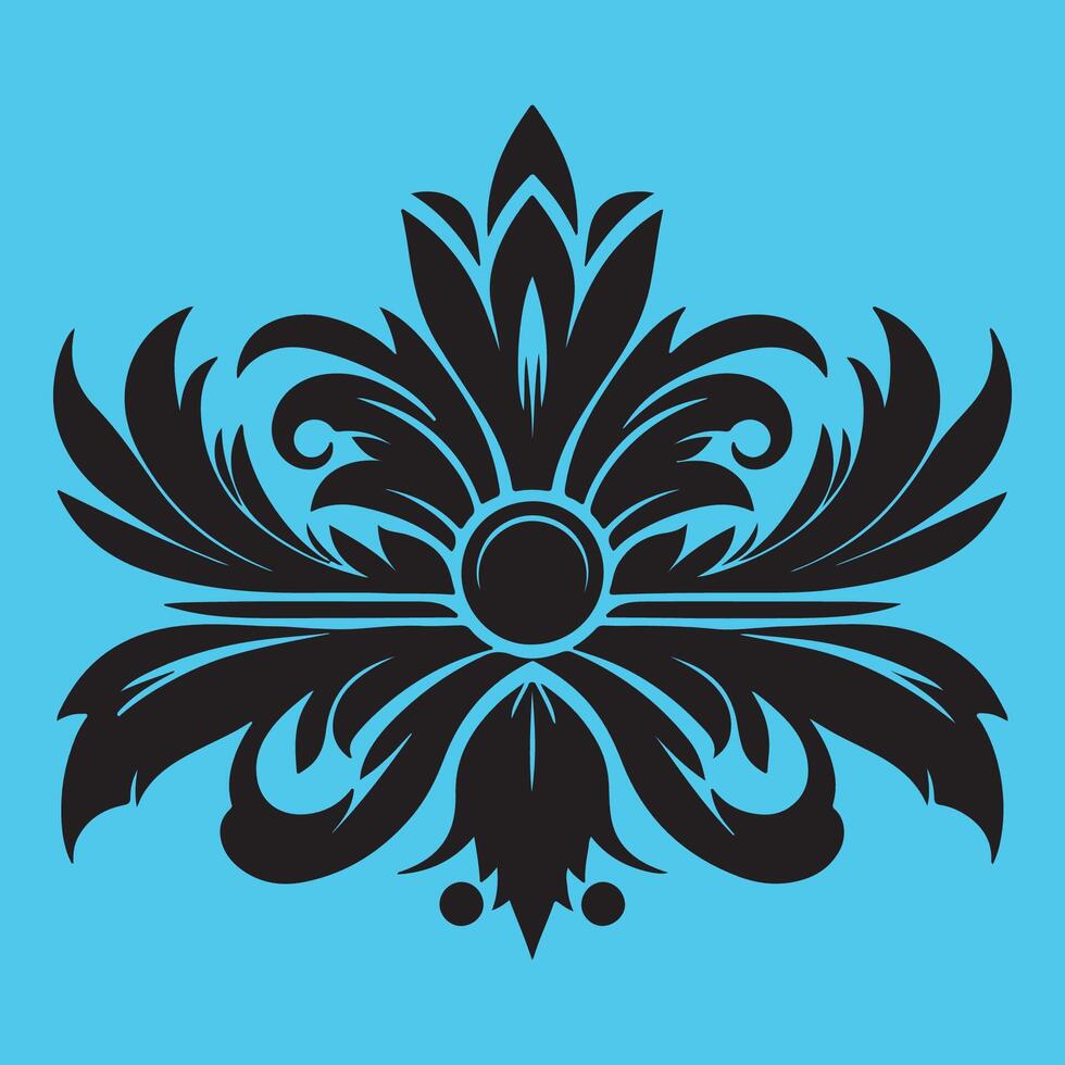 Elegant Black Floral Ornamental Design on Blue Background - Perfect for Classic Art, vector
