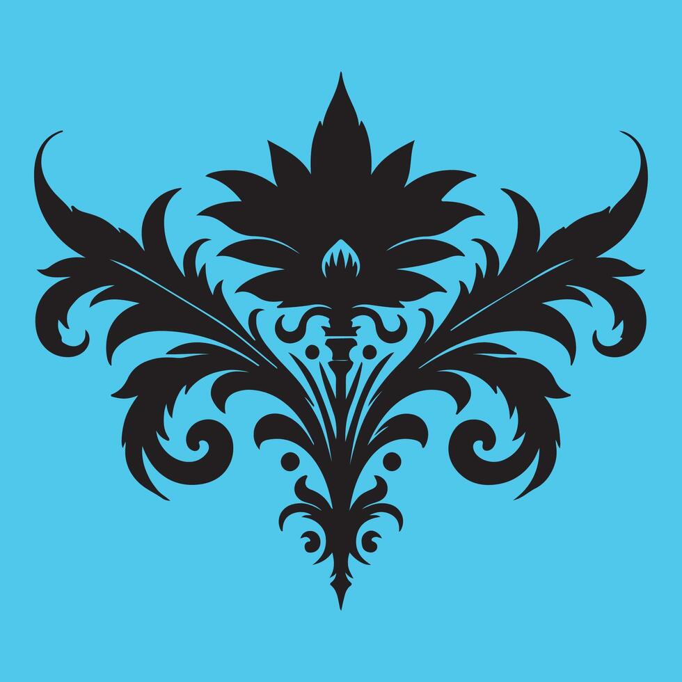 Elegant Black Floral Design on Light Blue Background - Perfect for Classic Art, vector