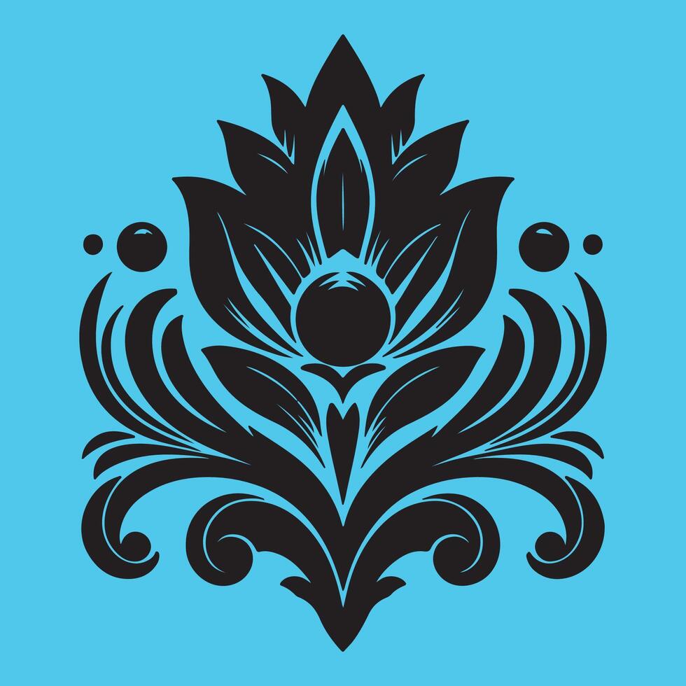Elegant Black Floral Ornamental Design on Light Blue Background - for Classic Art, Home , and Vintage Style Projects vector
