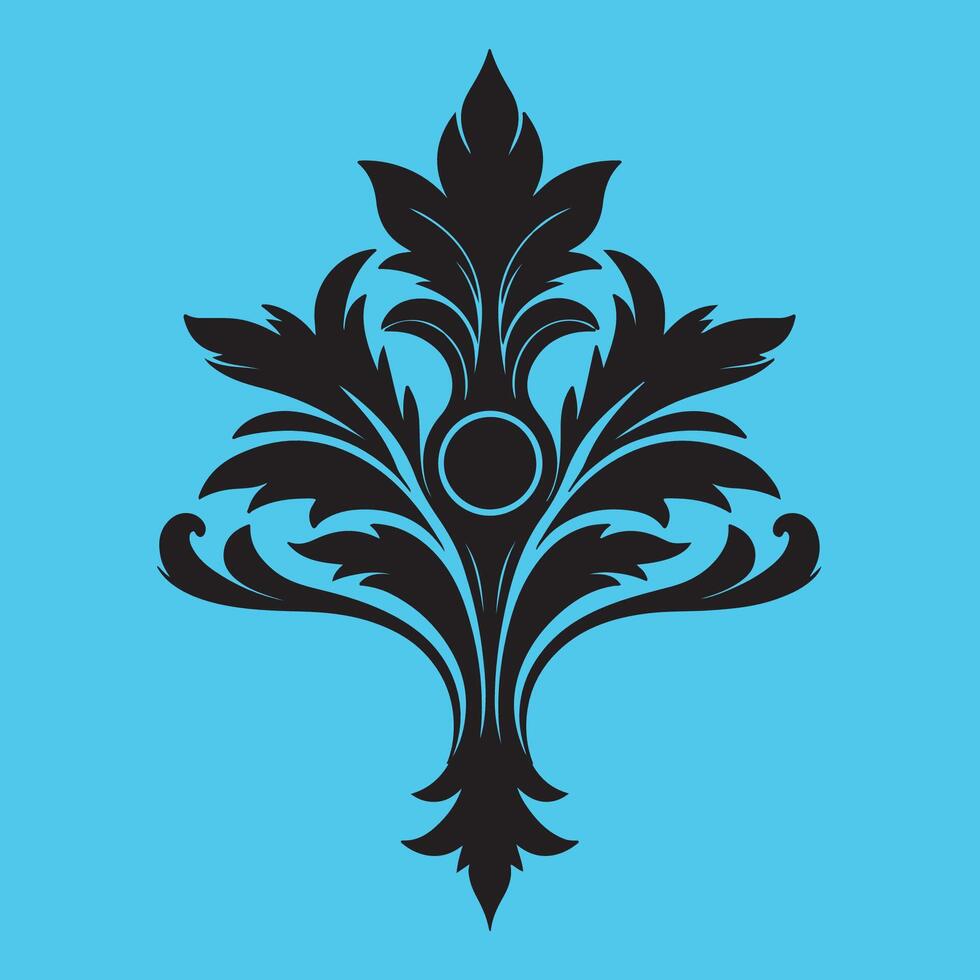 Black Floral Ornamental Design on Light Blue Background - Perfect for Classic Art, vector